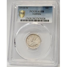 AUSTRALIA 1918 . SIXPENCE . PCGS AU58 AUSTRALIA 1918 . SIXPENCE . PCGS AU58